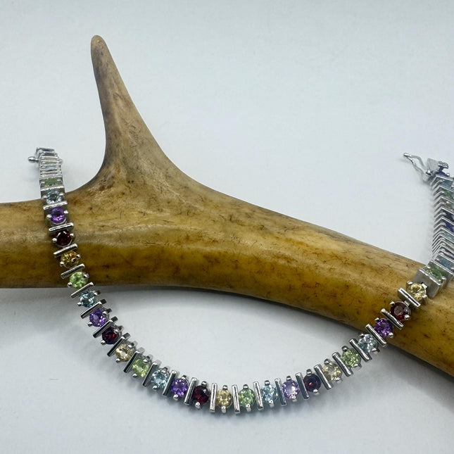 Vintage Mixed Gemstone Bracelet - 925 Sterling Silver-Bracelets-TomWayne Jewelers