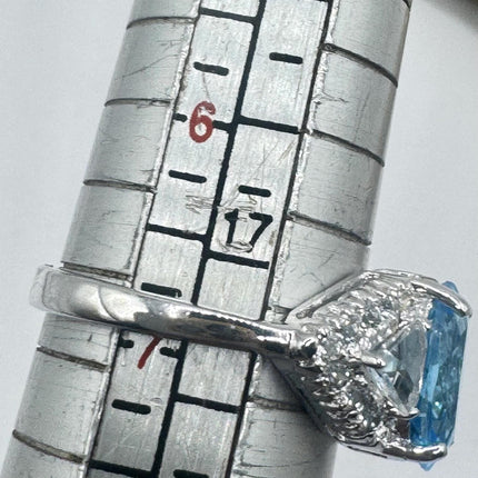 Vintage Blue Topaz Clear Diamond 925 Sterling Silver Ring