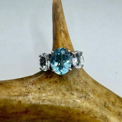 Vintage Blue and Clear Topaz 925 Sterling Silver Ring