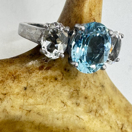 Vintage Blue and Clear Topaz 925 Sterling Silver Ring
