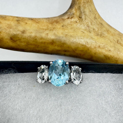 Vintage Blue and Clear Topaz 925 Sterling Silver Ring