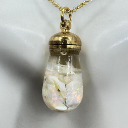 Vintage White Fire Floating Opal Necklace Gold Filled