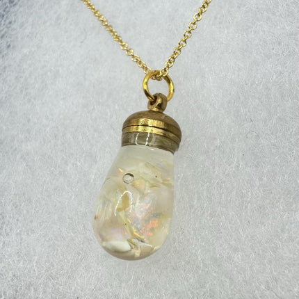 Vintage White Fire Floating Opal Necklace Gold Filled