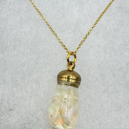 Vintage White Fire Floating Opal Necklace Gold Filled