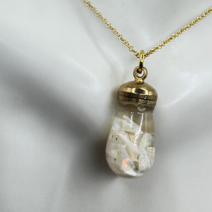 Vintage White Fire Floating Opal Necklace Gold Filled
