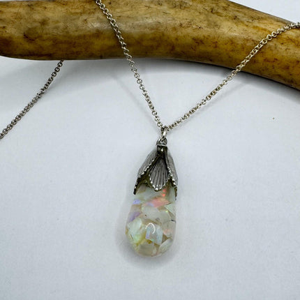 Vintage White Fire Floating Opal Necklace Sterling Silver