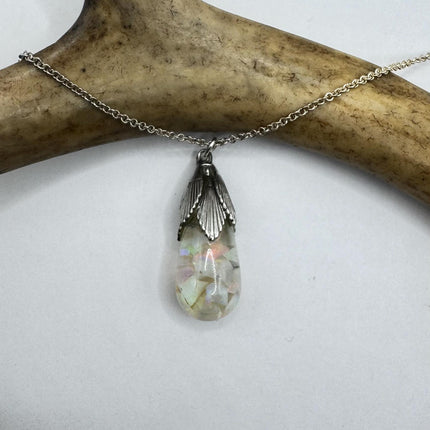 Vintage White Fire Floating Opal Necklace Sterling Silver