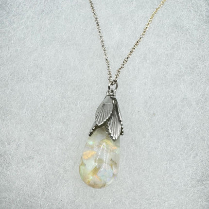 Vintage White Fire Floating Opal Necklace Sterling Silver