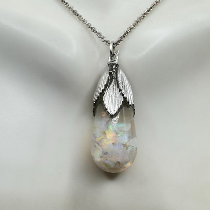 Vintage White Fire Floating Opal Necklace Sterling Silver