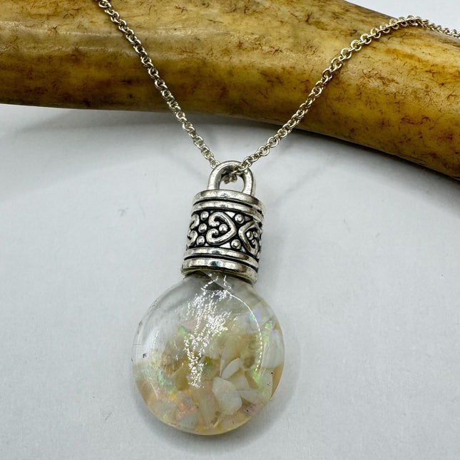 Vintage White Fire Floating Opal Necklace Sterling Silver