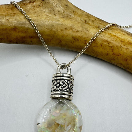 Vintage White Fire Floating Opal Necklace Sterling Silver