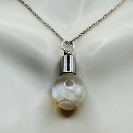 Vintage White Fire Floating Opal Necklace Sterling Silver