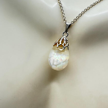 Vintage White Fire Floating Opal Necklace Sterling Silver