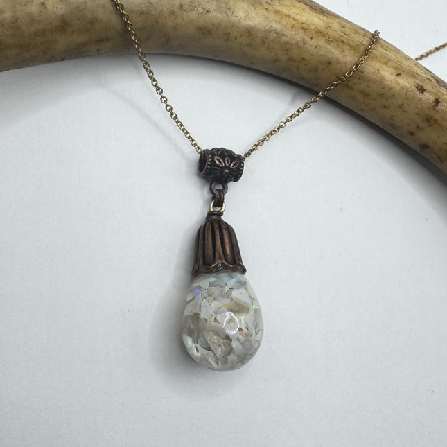 Vintage White Fire Floating Opal Necklace Bronze