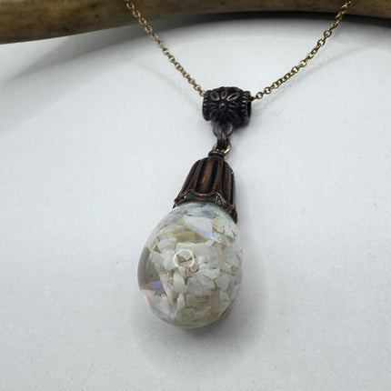 Vintage White Fire Floating Opal Necklace Bronze