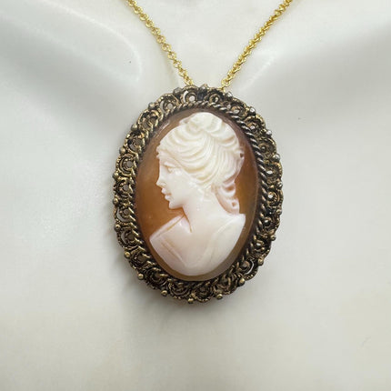 Vintage Cameo Pendant Necklace 12k Gold Filled Chain