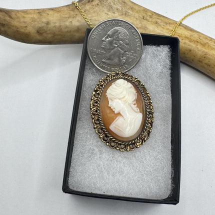 Vintage Cameo Pendant Necklace 12k Gold Filled Chain