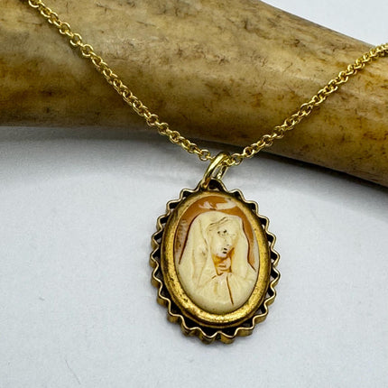 Vintage Cameo St Mary Pendant Necklace 12k Gold Filled