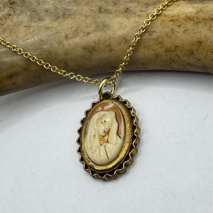 Vintage Cameo St Mary Pendant Necklace 12k Gold Filled