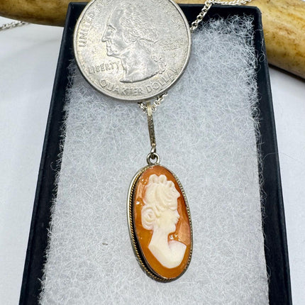 Vintage Cameo Pendant Necklace 925 Sterling Silver