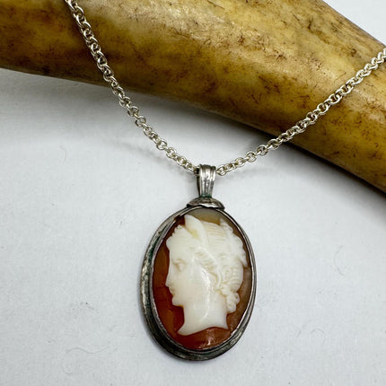 Vintage Cameo Pendant Necklace 925 Sterling Silver