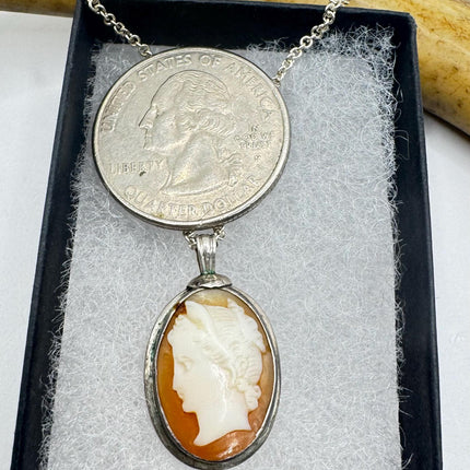 Vintage Cameo Pendant Necklace 925 Sterling Silver
