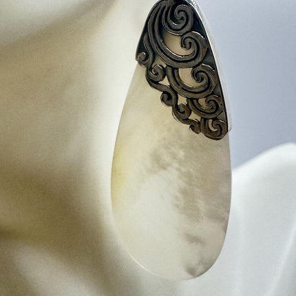 Vintage White Mother of Pearl Silver Drop Earrings 925 Sterling Silver