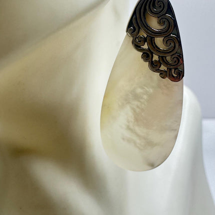 Vintage White Mother of Pearl Silver Drop Earrings 925 Sterling Silver