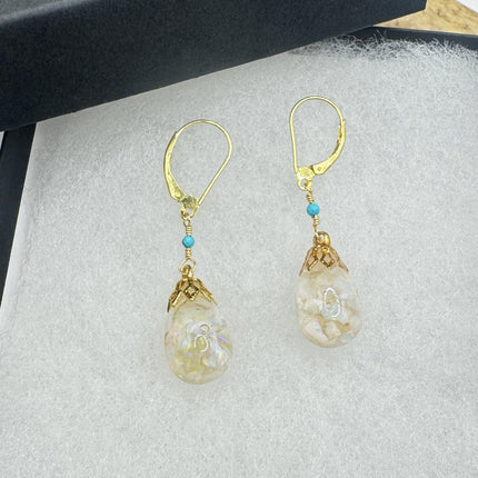 Vintage White Fire Floating Opal Earrings - Gold 925 Sterling Silver