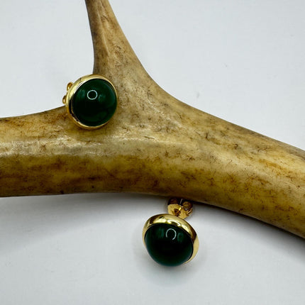Vintage Golden Green Jade Lucky Stud Earrings