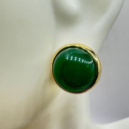 Vintage Golden Green Jade Lucky Stud Earrings