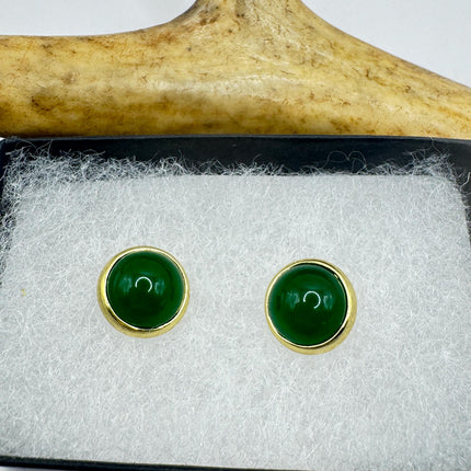 Vintage Golden Green Jade Lucky Stud Earrings
