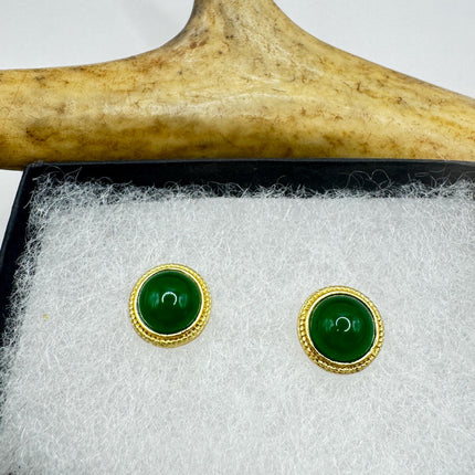Vintage Golden Green Jade Lucky Stud Earrings