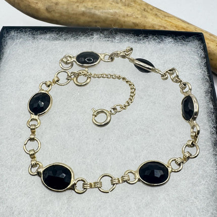Vintage Black Onyx Bracelet Gold Filled Bezel