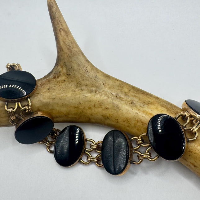 Vintage Black Onyx Bracelet Gold Filled Bezel TINY 6 Inches long
