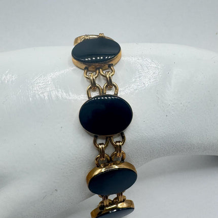 Vintage Black Onyx Bracelet Gold Filled Bezel TINY 6 Inches long
