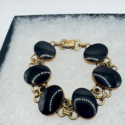 Vintage Black Onyx Bracelet Gold Filled Bezel TINY 6 Inches long