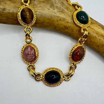 Vintage Gold Gemstone Scarab Bracelet Gold Filled