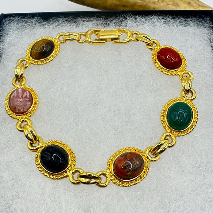 Vintage Gold Gemstone Scarab Bracelet Gold Filled