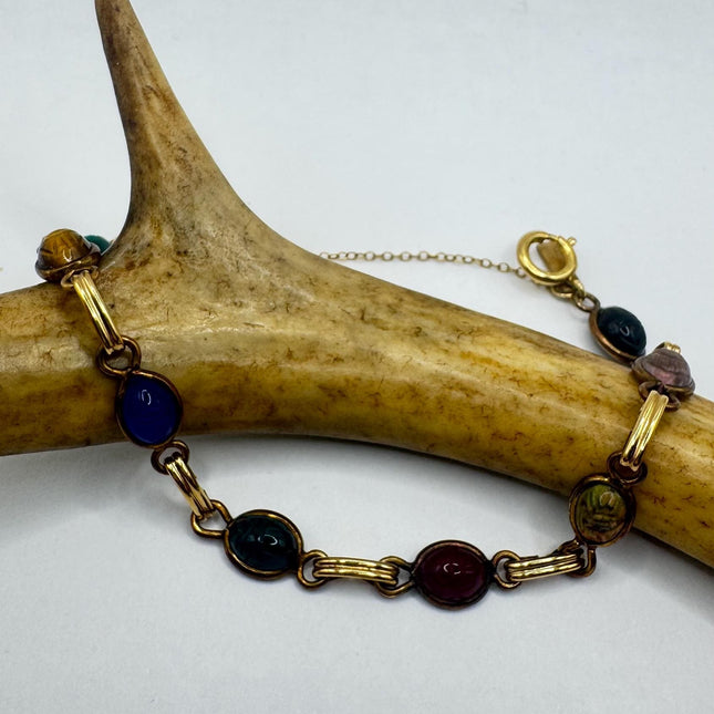 Vintage Gold Gemstone Scarab Bracelet Gold Filled