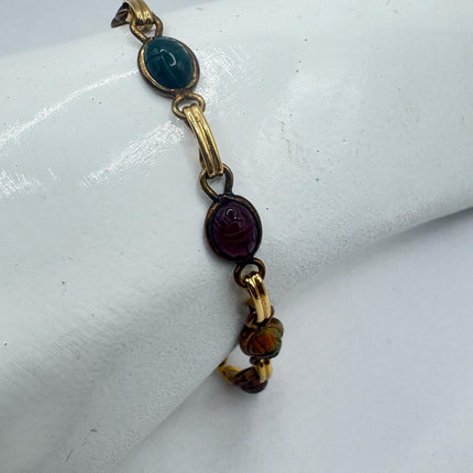 Vintage Gold Gemstone Scarab Bracelet Gold Filled