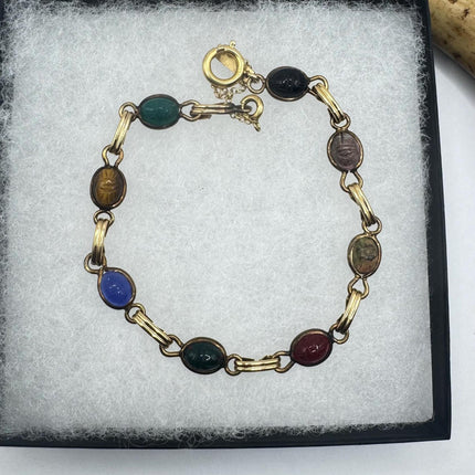 Vintage Gold Gemstone Scarab Bracelet Gold Filled