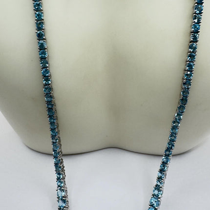 Vintage Blue Topaz 925 Sterling Silver Black Velvet Choker Necklace