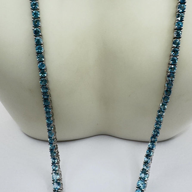 Vintage Blue Topaz 925 Sterling Silver Black Velvet Choker Necklace
