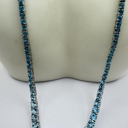 Vintage Blue Topaz 925 Sterling Silver Black Velvet Choker Necklace