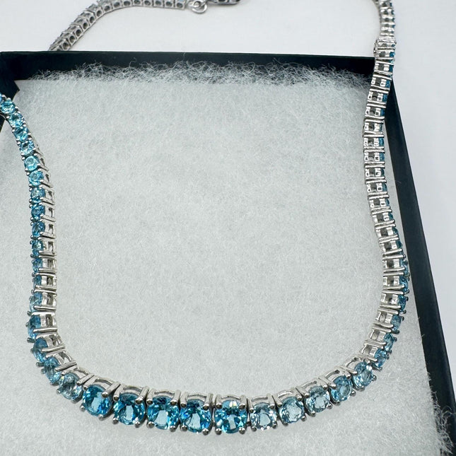 Vintage Blue Topaz 925 Sterling Silver Black Velvet Choker Necklace