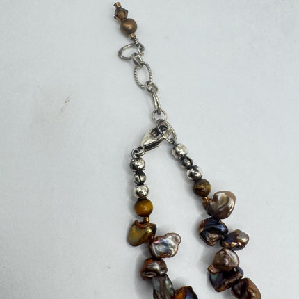 Vintage Chunky Brown Pearl Necklace 925 Sterling Silver