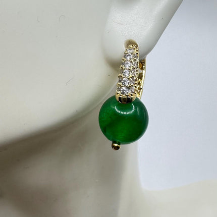 Vintage Green Jade Dangle Lucky Gold Earrings