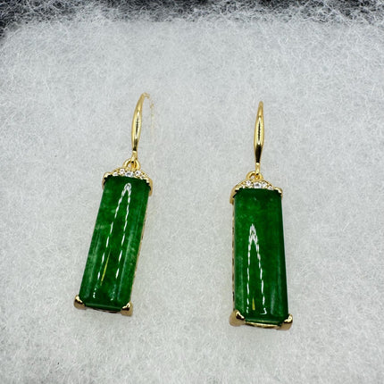 Vintage Green Jade Dangle Lucky Gold Earrings