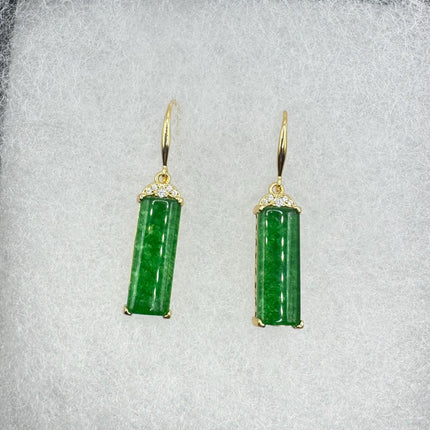 Vintage Green Jade Dangle Lucky Gold Earrings